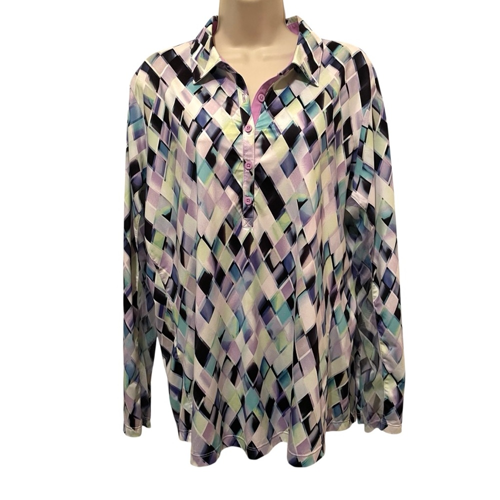 EP PRO Tech Women's Shirt Long Sleeve XXL Pattern Half Button Golf Pickleball